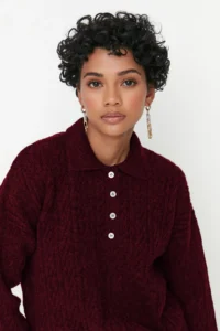 TRENDYOLMİLLA Burgundy Wide Pattern Soft textured Knitwear Sweater - Image 3