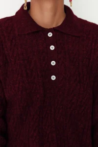 TRENDYOLMİLLA Burgundy Wide Pattern Soft textured Knitwear Sweater - Image 4