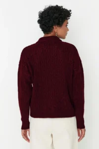 TRENDYOLMİLLA Burgundy Wide Pattern Soft textured Knitwear Sweater - Image 5