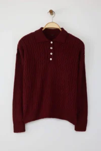 TRENDYOLMİLLA Burgundy Wide Pattern Soft textured Knitwear Sweater - Image 6