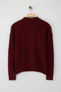 TRENDYOLMİLLA Burgundy Wide Pattern Soft textured Knitwear Sweater - Image 8