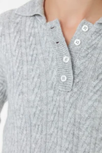 TRENDYOLMİLLA Gray Wide Pattern Soft textured Knitwear Sweater - Image 2
