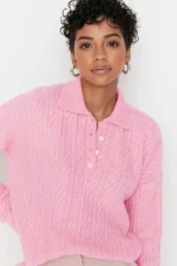 TRENDYOLMİLLA PINK Wide Pattern Soft textured Knitwear Sweater - Image 2