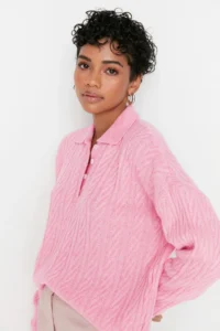 TRENDYOLMİLLA PINK Wide Pattern Soft textured Knitwear Sweater - Image 3