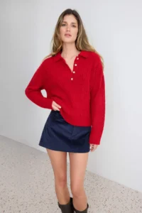 TRENDYOLMİLLA Red Wide Pattern Soft textured Knitwear Sweater - Image 2