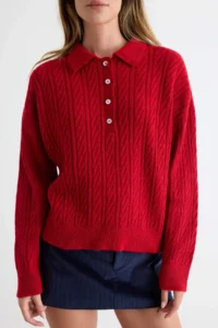 TRENDYOLMİLLA Red Wide Pattern Soft textured Knitwear Sweater - Image 3