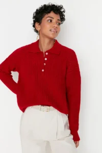 TRENDYOLMİLLA Red Wide Pattern Soft textured Knitwear Sweater - Image 5