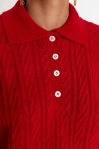 TRENDYOLMİLLA Red Wide Pattern Soft textured Knitwear Sweater - Image 6