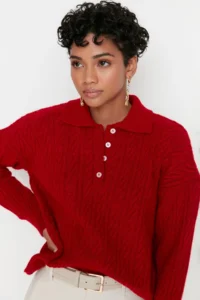 TRENDYOLMİLLA Red Wide Pattern Soft textured Knitwear Sweater - Image 7