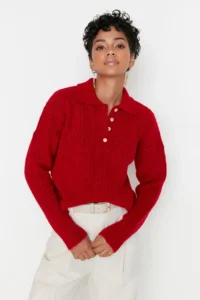 TRENDYOLMİLLA Red Wide Pattern Soft textured Knitwear Sweater - Image 8