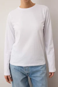 TRENDYOLMİLLA WHITE 100% Cotton Long Sleeve Crew Neck Regular/Normal Pattern Basic Knitting T-Shirt - Image 12
