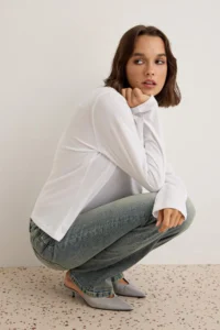 TRENDYOLMİLLA WHITE 100% Cotton Long Sleeve Crew Neck Regular/Normal Pattern Basic Knitting T-Shirt - Image 2