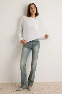 TRENDYOLMİLLA WHITE 100% Cotton Long Sleeve Crew Neck Regular/Normal Pattern Basic Knitting T-Shirt - Image 3