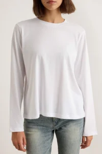 TRENDYOLMİLLA WHITE 100% Cotton Long Sleeve Crew Neck Regular/Normal Pattern Basic Knitting T-Shirt - Image 4