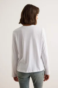 TRENDYOLMİLLA WHITE 100% Cotton Long Sleeve Crew Neck Regular/Normal Pattern Basic Knitting T-Shirt - Image 5
