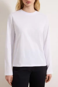 TRENDYOLMİLLA WHITE 100% Cotton Long Sleeve Crew Neck Regular/Normal Pattern Basic Knitting T-Shirt - Image 8