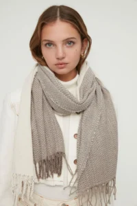TRENDYOLMİLLA Ecru pattern Blocky Soft textured Women Scarf