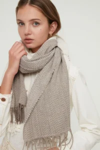 TRENDYOLMİLLA Ecru pattern Blocky Soft textured Women Scarf - Image 2