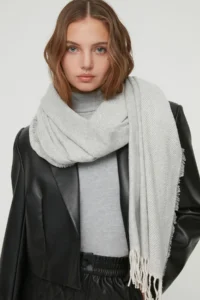 TRENDYOLMİLLA Light Gray Soft textured Women Scarf - Image 2