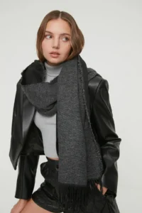 TRENDYOLMİLLA Black Soft textured Women Scarf - Image 2