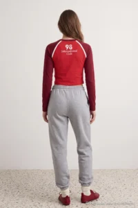 TRENDYOLMİLLA Gray Melange Thick Basic Knitting Sweatpants with Fleece Inside - Image 3