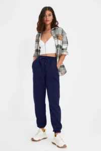 TRENDYOLMİLLA NAVY BLUE Thick Basic Knitting Sweatpants with Fleece Inside - Image 2