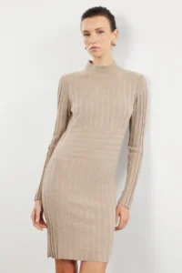 TRENDYOLMİLLA Mink Mini Knitwear High Neck Dress - Image 2