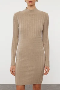 TRENDYOLMİLLA Mink Mini Knitwear High Neck Dress - Image 3