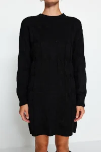 TRENDYOLMİLLA Black Mini Knitwear Crew Neck Dress - Image 4