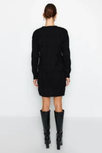 TRENDYOLMİLLA Black Mini Knitwear Crew Neck Dress - Image 6