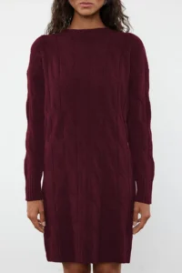 TRENDYOLMİLLA Burgundy Hair Knitting Mini Mini Knitwear Crew Neck Knit Dress - Image 2