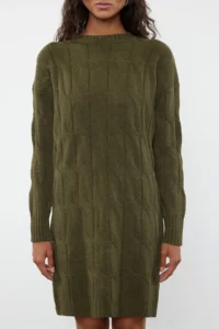TRENDYOLMİLLA Khaki Mini Knitwear Crew Neck Dress - Image 3