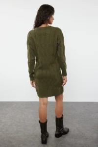 TRENDYOLMİLLA Khaki Mini Knitwear Crew Neck Dress - Image 5