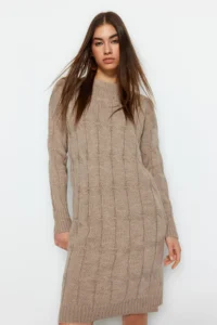 TRENDYOLMİLLA Mink Mini Knitwear Crew Neck Dress - Image 2