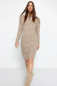 TRENDYOLMİLLA Mink Mini Knitwear Crew Neck Dress - Image 3