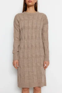 TRENDYOLMİLLA Mink Mini Knitwear Crew Neck Dress - Image 4