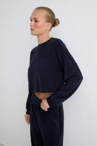 TRENDYOLMİLLA NAVY BLUE relaxed/Rahat Pattern Towel Knitting Tracksuit - Image 2