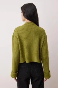TRENDYOLMİLLA Oil Green Crop Soft textured High Neck Knitwear Cardigan - Image 4
