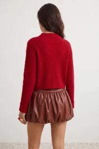 TRENDYOLMİLLA Red Crop Soft textured High Neck Knitwear Cardigan - Image 5