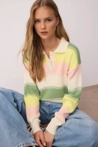 TRENDYOLMİLLA MINT Color Bloklu Polo Shirt YakaTriko Sweater