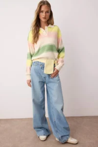 TRENDYOLMİLLA MINT Color Bloklu Polo Shirt YakaTriko Sweater - Image 2