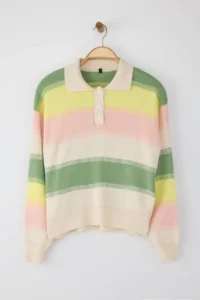 TRENDYOLMİLLA MINT Color Bloklu Polo Shirt YakaTriko Sweater - Image 5
