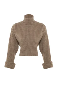 TRENDYOLMİLLA Brown Crop Basic Knitwear Sweater - Image 9