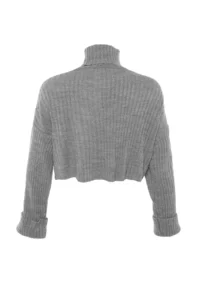 TRENDYOLMİLLA Gray Crop Basic Knitwear Sweater - Image 7