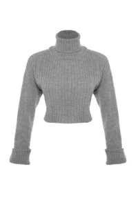 TRENDYOLMİLLA Gray Crop Basic Knitwear Sweater - Image 8