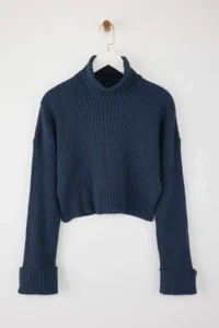 TRENDYOLMİLLA Indigo Rollable Turtleneck Plain Crop Basic Knitwear Sweater - Image 6