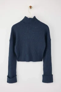 TRENDYOLMİLLA Indigo Rollable Turtleneck Plain Crop Basic Knitwear Sweater - Image 7