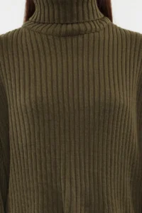 TRENDYOLMİLLA Khaki Rollable Turtleneck Plain Crop Basic Knitwear Sweater - Image 4