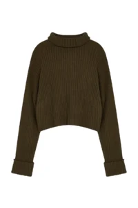 TRENDYOLMİLLA Khaki Rollable Turtleneck Plain Crop Basic Knitwear Sweater - Image 7
