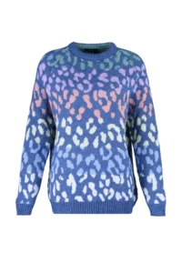 TRENDYOLMİLLA Indigo Soft textured Leopard Patterned Knitwear Sweater - Image 6
